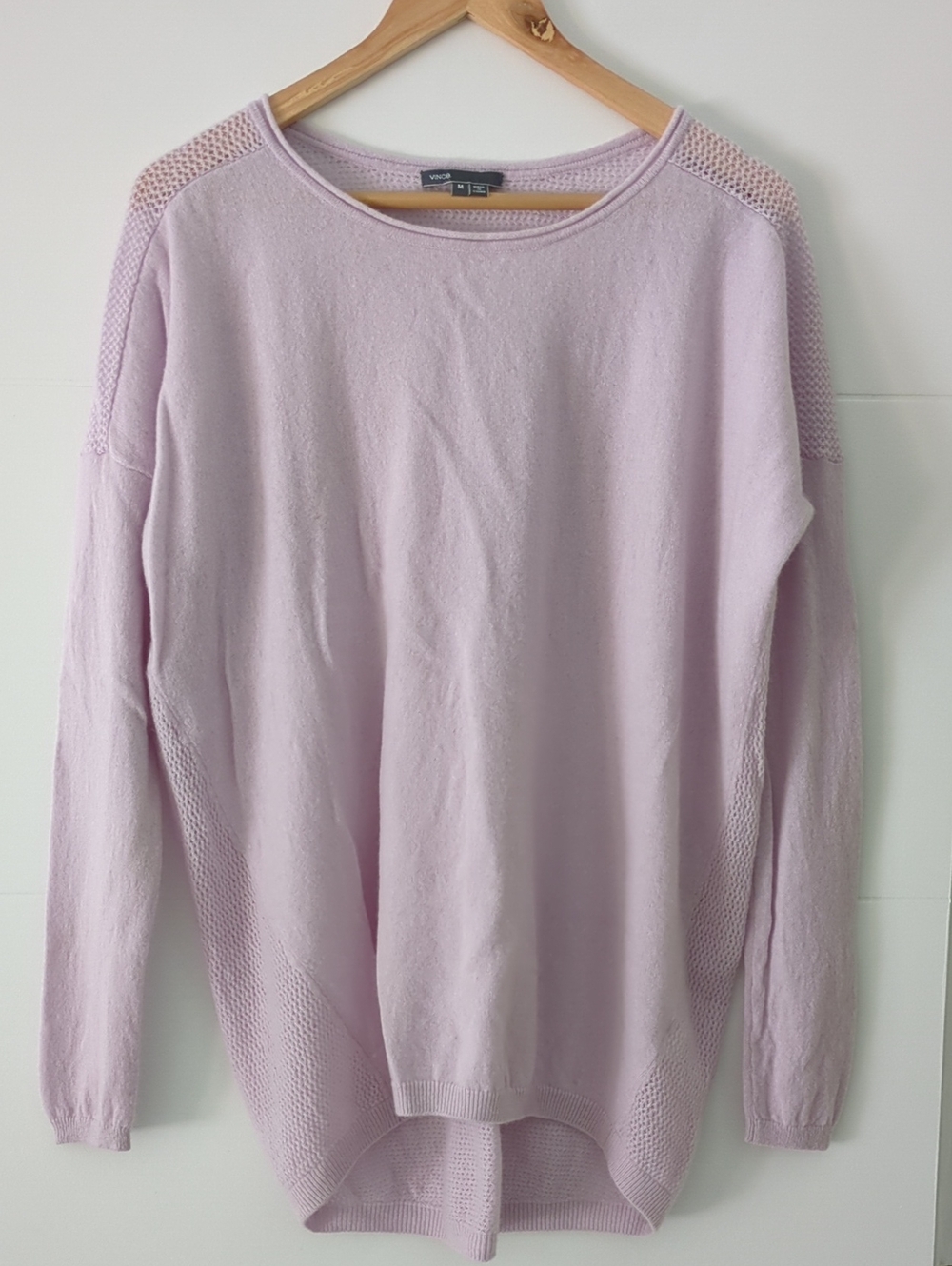 Vince Lightweight Cashmere Lilac Knit Pointelle Sweater Pullover Sz M Oversized